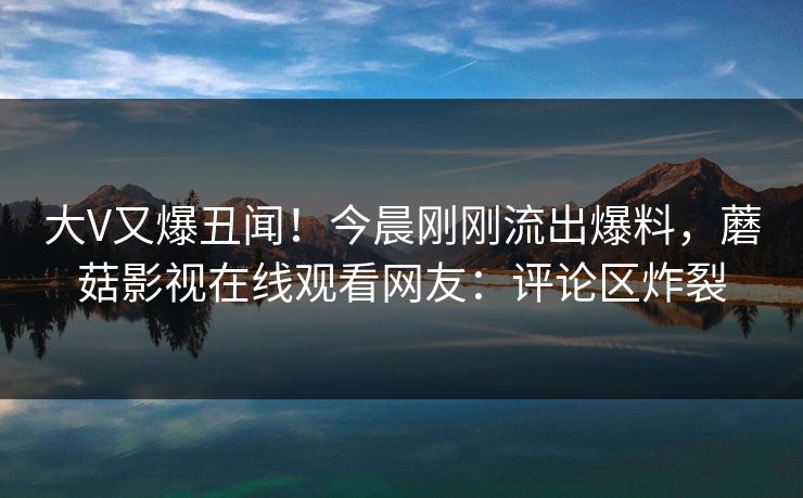 大V又爆丑闻！今晨刚刚流出爆料，蘑菇影视在线观看网友：评论区炸裂